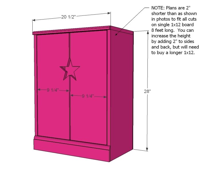 Star Doll Closet for American Girl or 18" Doll dimension diagram 1