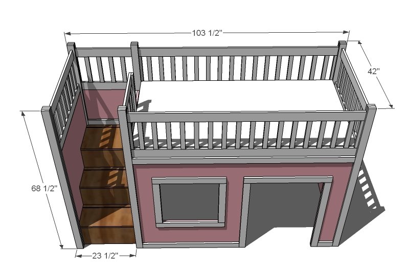 Storage Stairs for the Playhouse Loft Bed dimension diagram 1