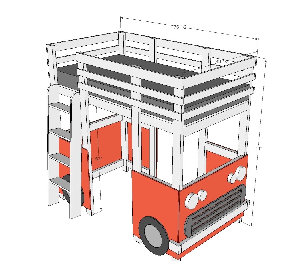 Surf Bus or Van Loft Bed dimension diagram 1