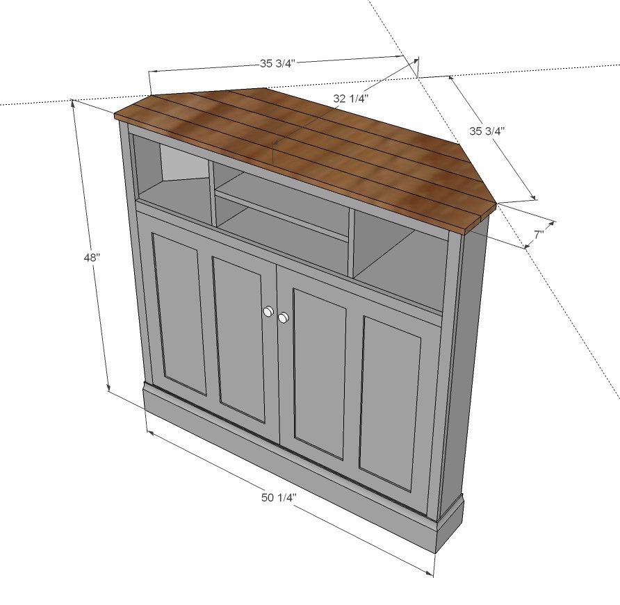 Tall Corner Media Console dimension diagram 1