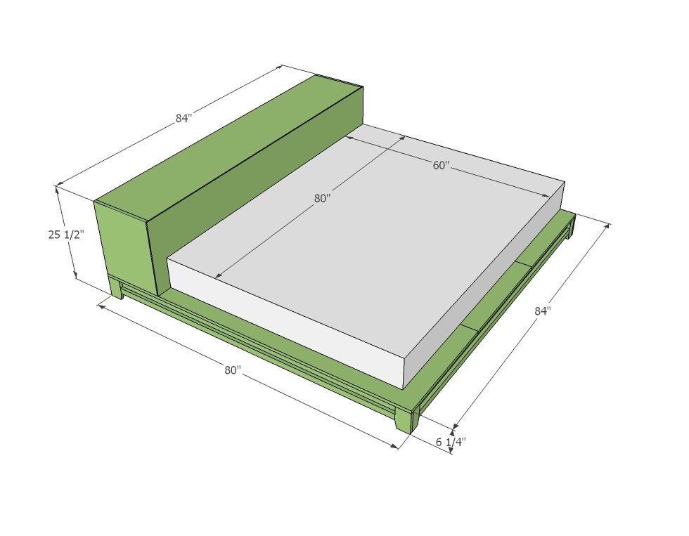 Teen Platform Bed with Side Storage dimension diagram 1