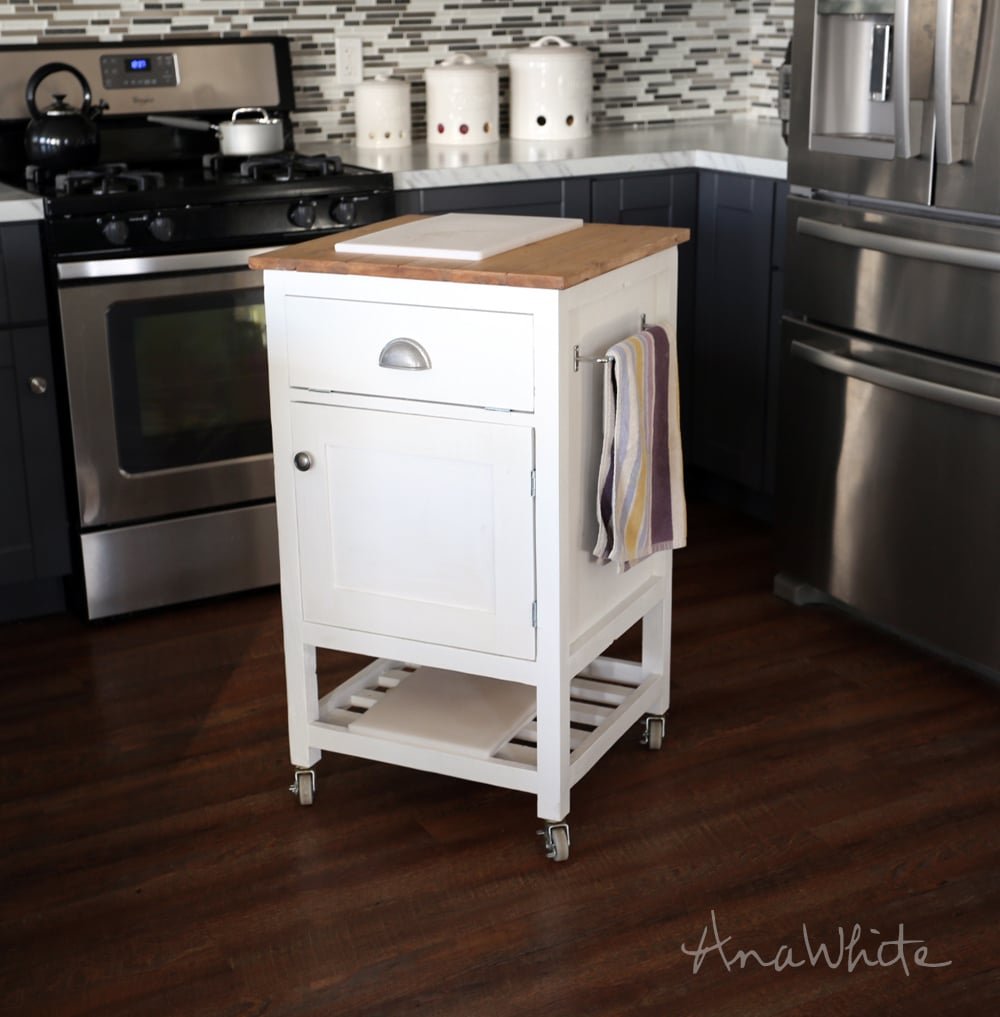 Tiny Kitchen Island Prep Cart with Trash