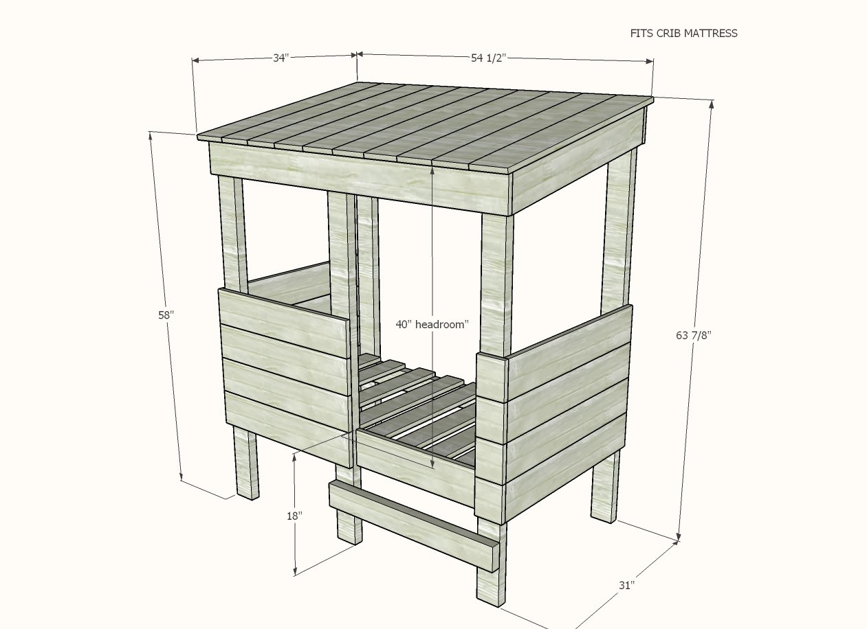 Toddler Treehouse Bed dimension diagram 1