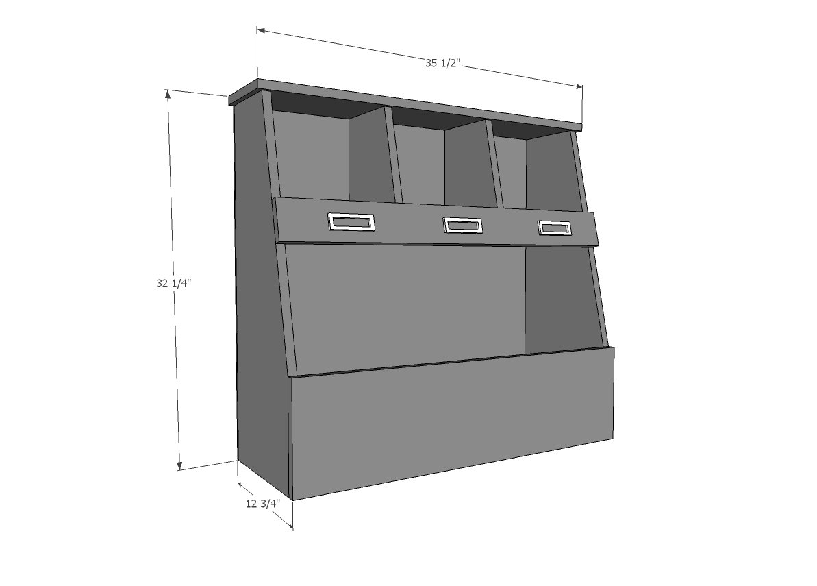 Toy Bin Box with Cubby Shelves dimension diagram 1