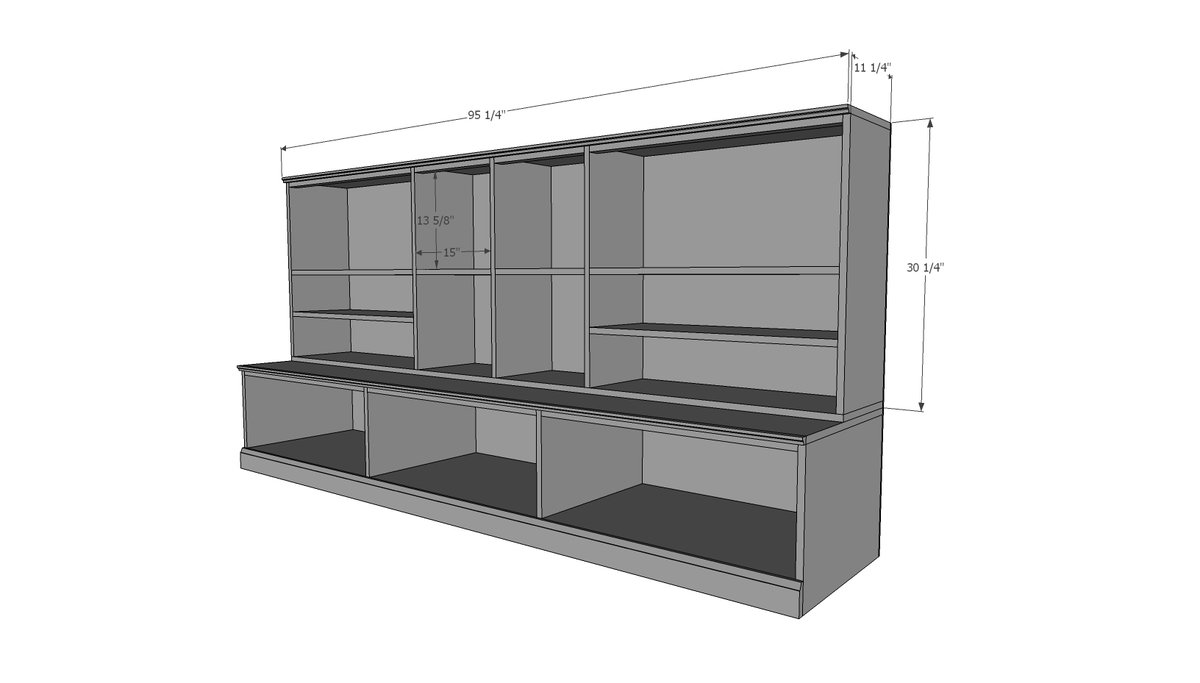 Toy Storage Hutch with Cubbies and Shelves dimension diagram 1