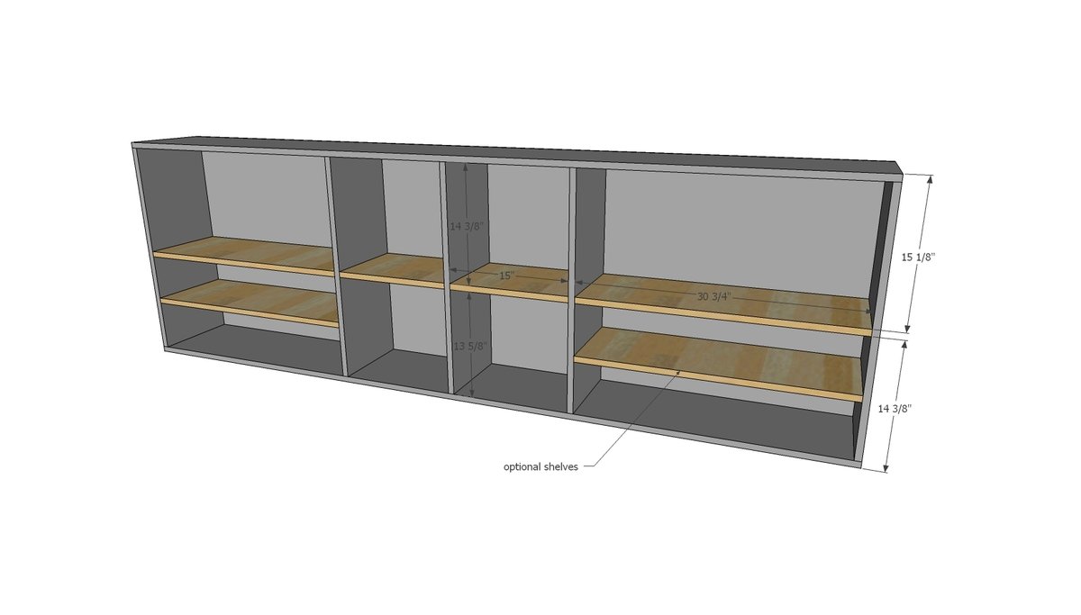 Toy Storage Hutch with Cubbies and Shelves — step 3