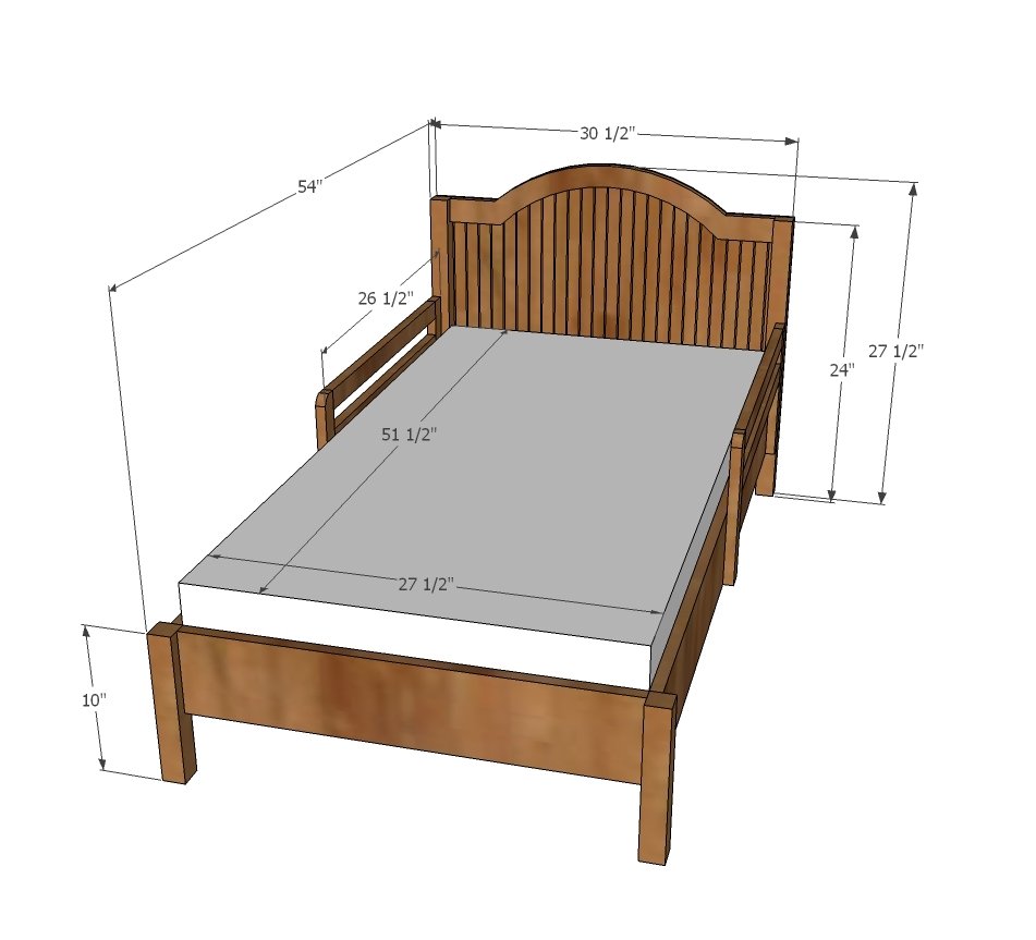 Traditional Wood Toddler Bed dimension diagram 1