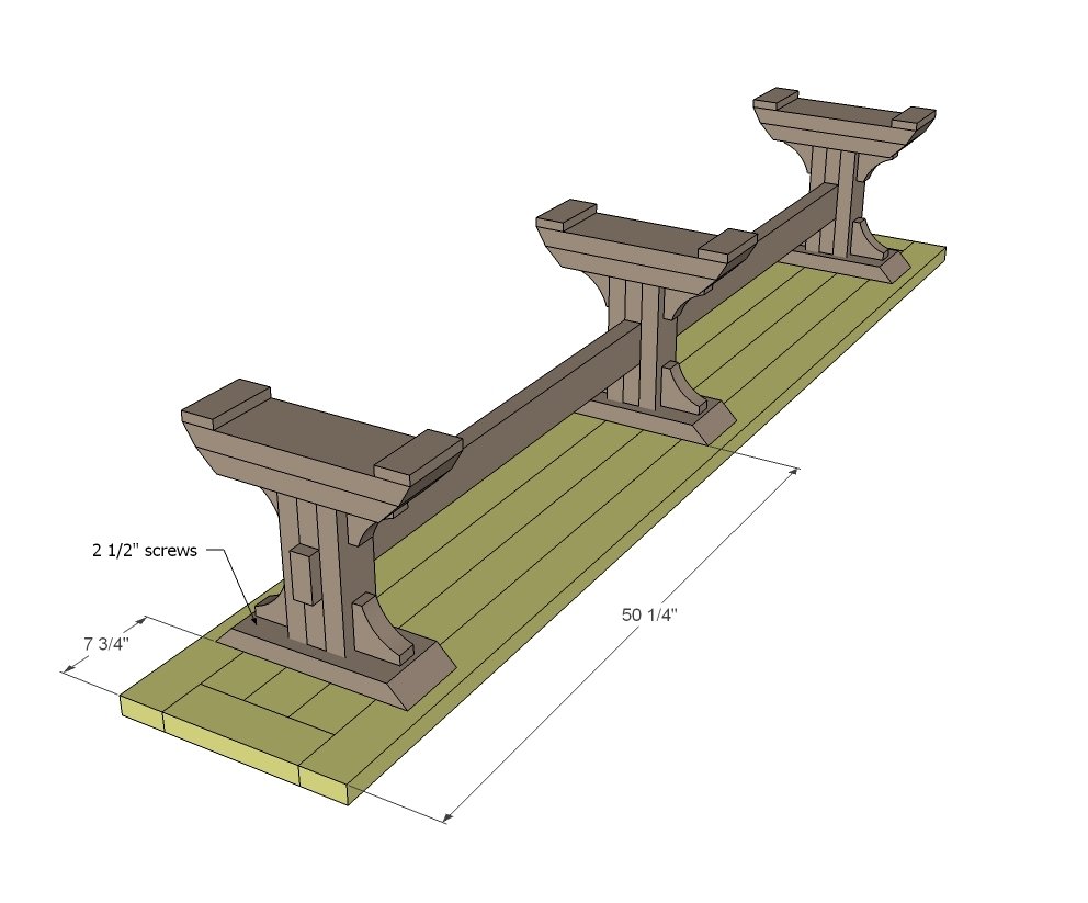 Triple Pedestal Farmhouse Bench — step 8
