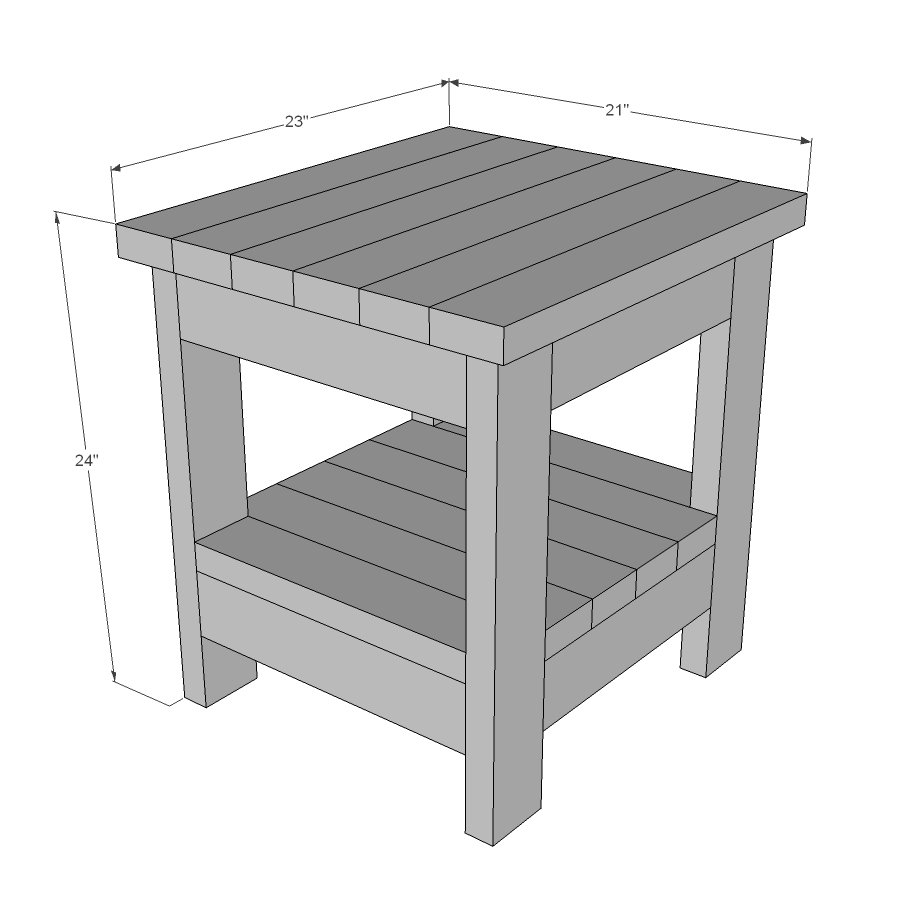 Tryde End Table with Shelf dimension diagram 1