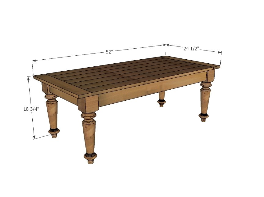 Turned Leg Coffee Table dimension diagram 1