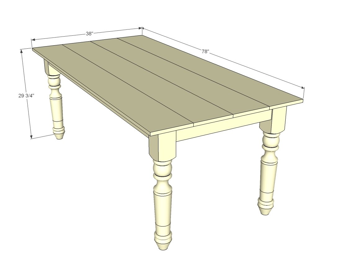 Turned Leg Farmhouse Table dimension diagram 1