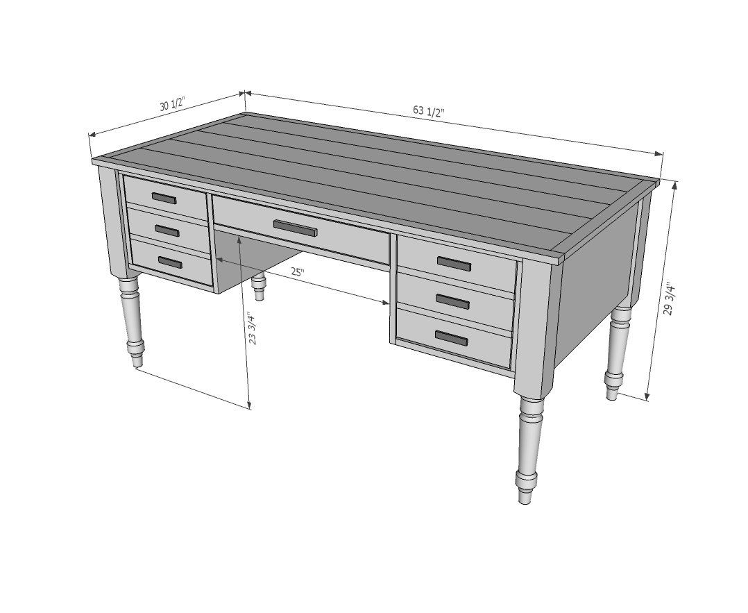 Turned Leg Traditional Desk dimension diagram 1