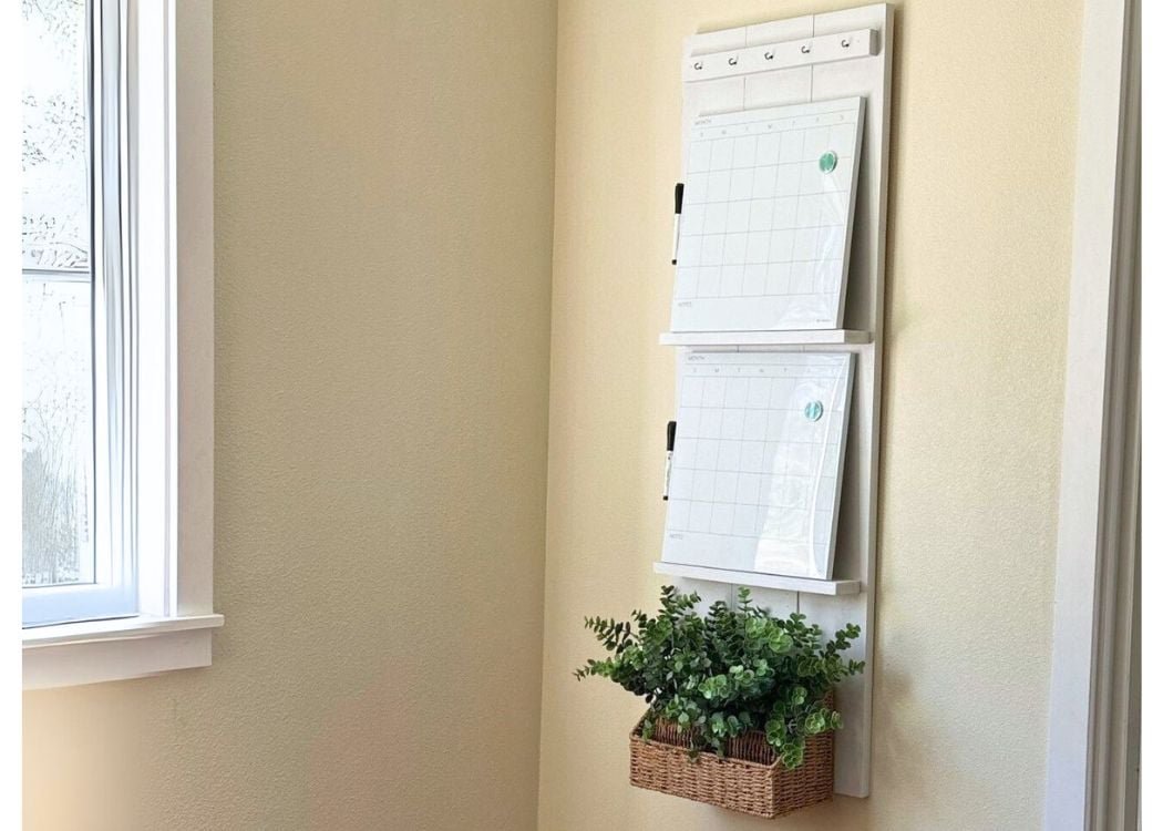 Two Month Calendar Shelf with Key Hooks and Mail Organization
