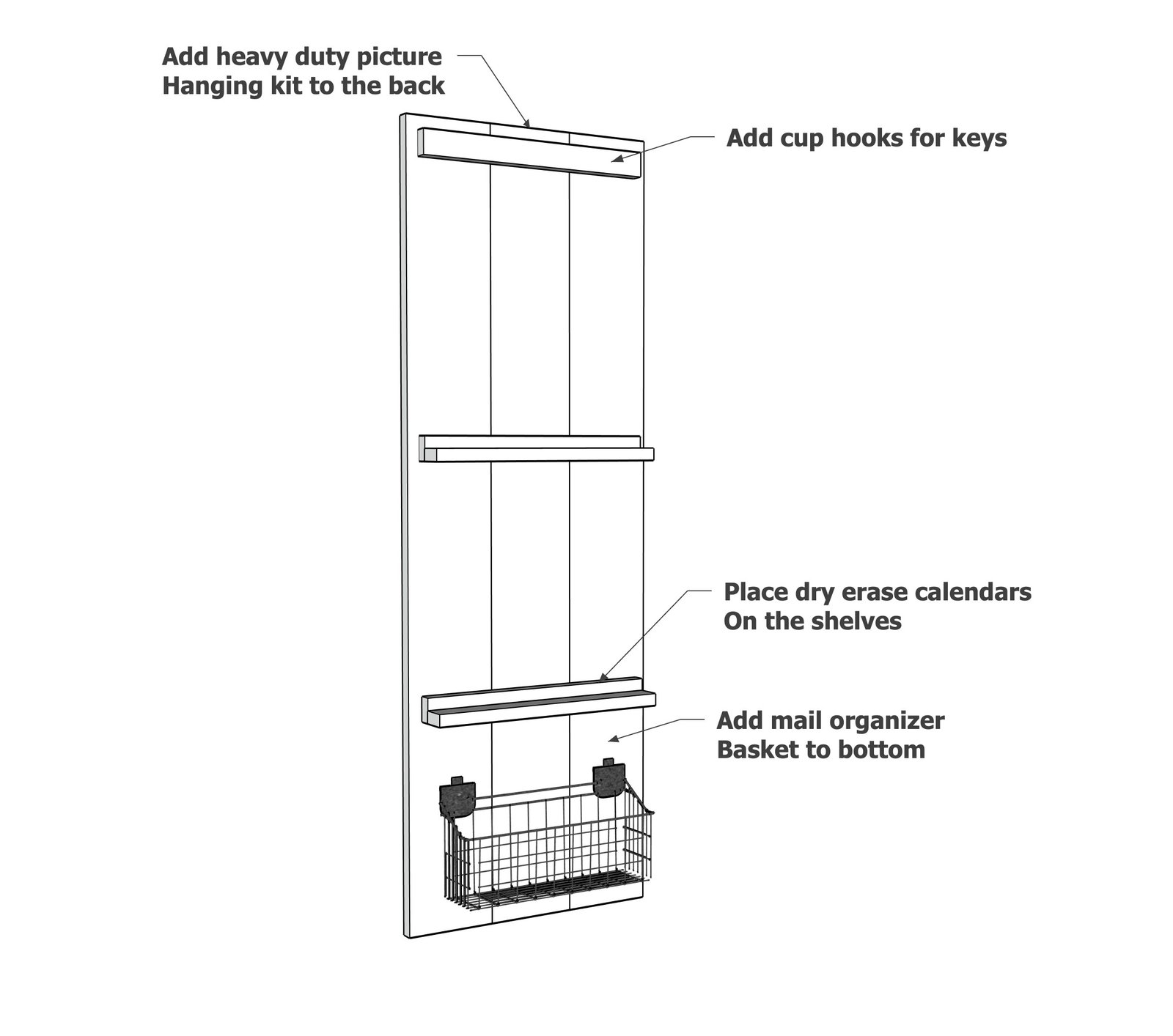 Two Month Calendar Shelf with Key Hooks and Mail Organization — step 3