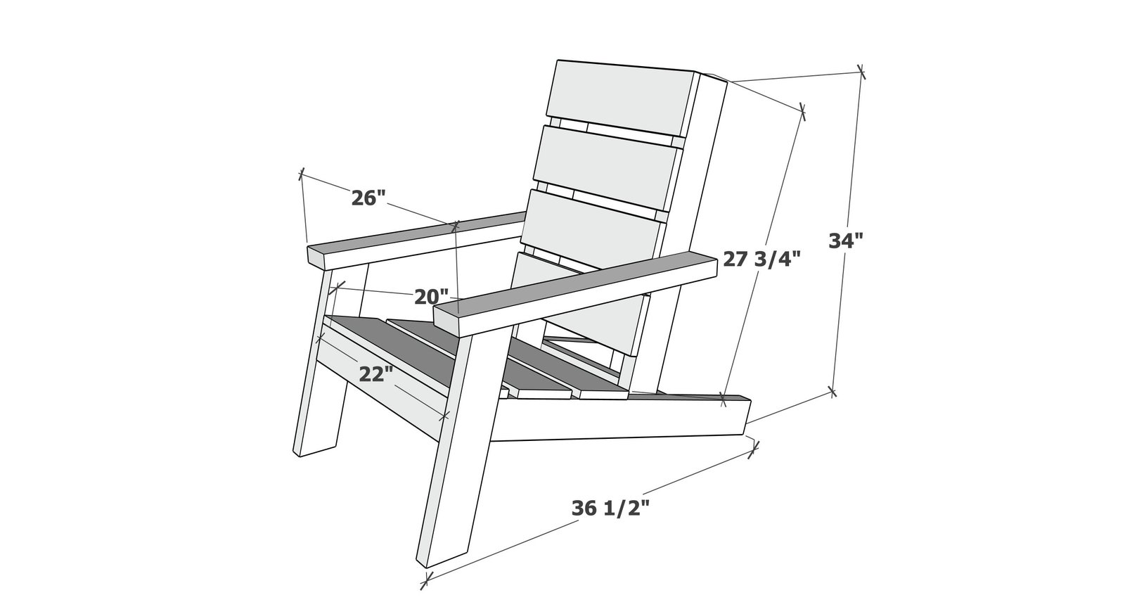 Ultimate DIY Adirondack Chair dimension diagram 1