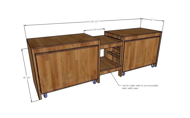 Ultimate Roll Away Workbench with Miter Saw Stand dimension diagram 1