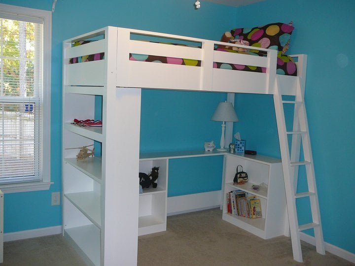 Under Loft Bed Desk System with Storage