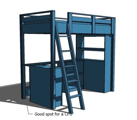 Under Loft Bed Desk System with Storage dimension diagram 1