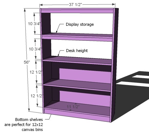 Under Loft Bed Tall Bookcase dimension diagram 1