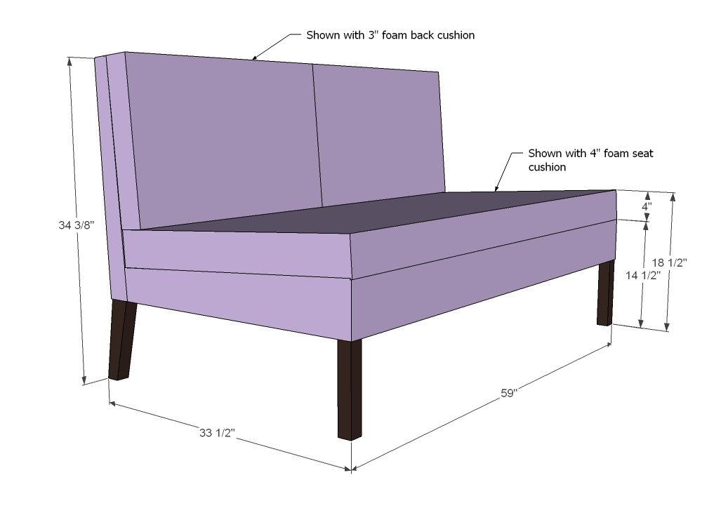 Upholstered Settee dimension diagram 1