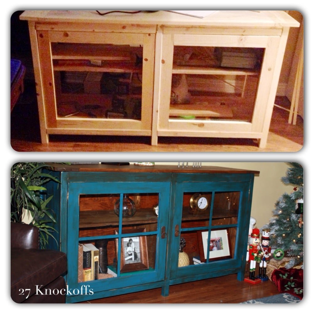 Using Vaseline to Distress Aged Aqua Cabinet