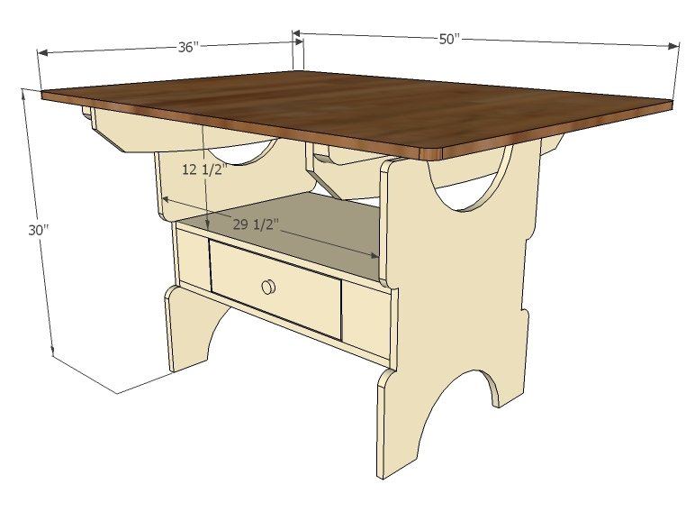 Vintage Storage Dining Table dimension diagram 1