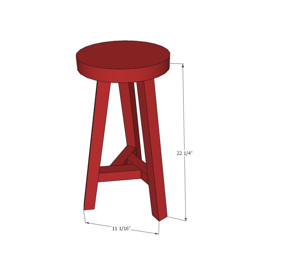 Vintage Style Three Legged Stool dimension diagram 1