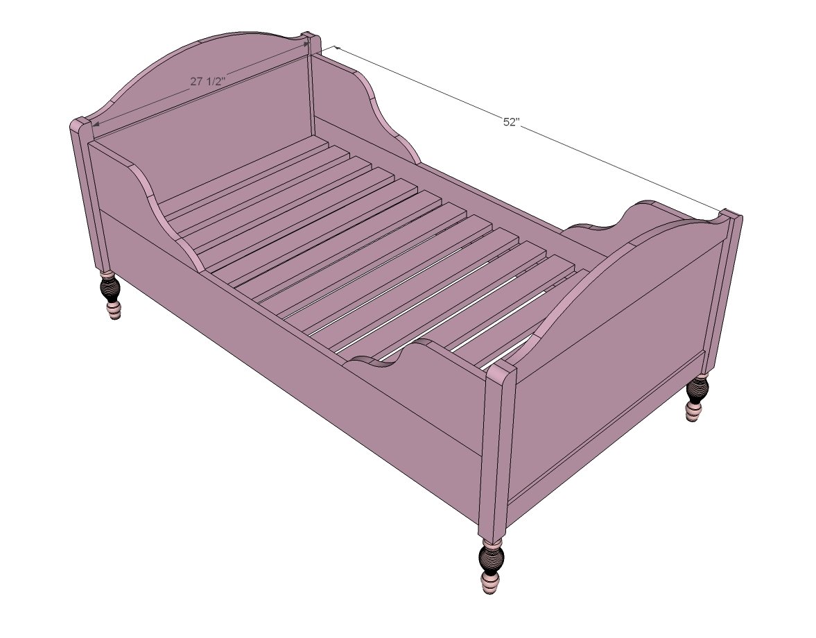 Vintage Toddler Bed dimension diagram 1