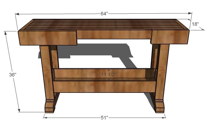 Vintage Workbench Console dimension diagram 1