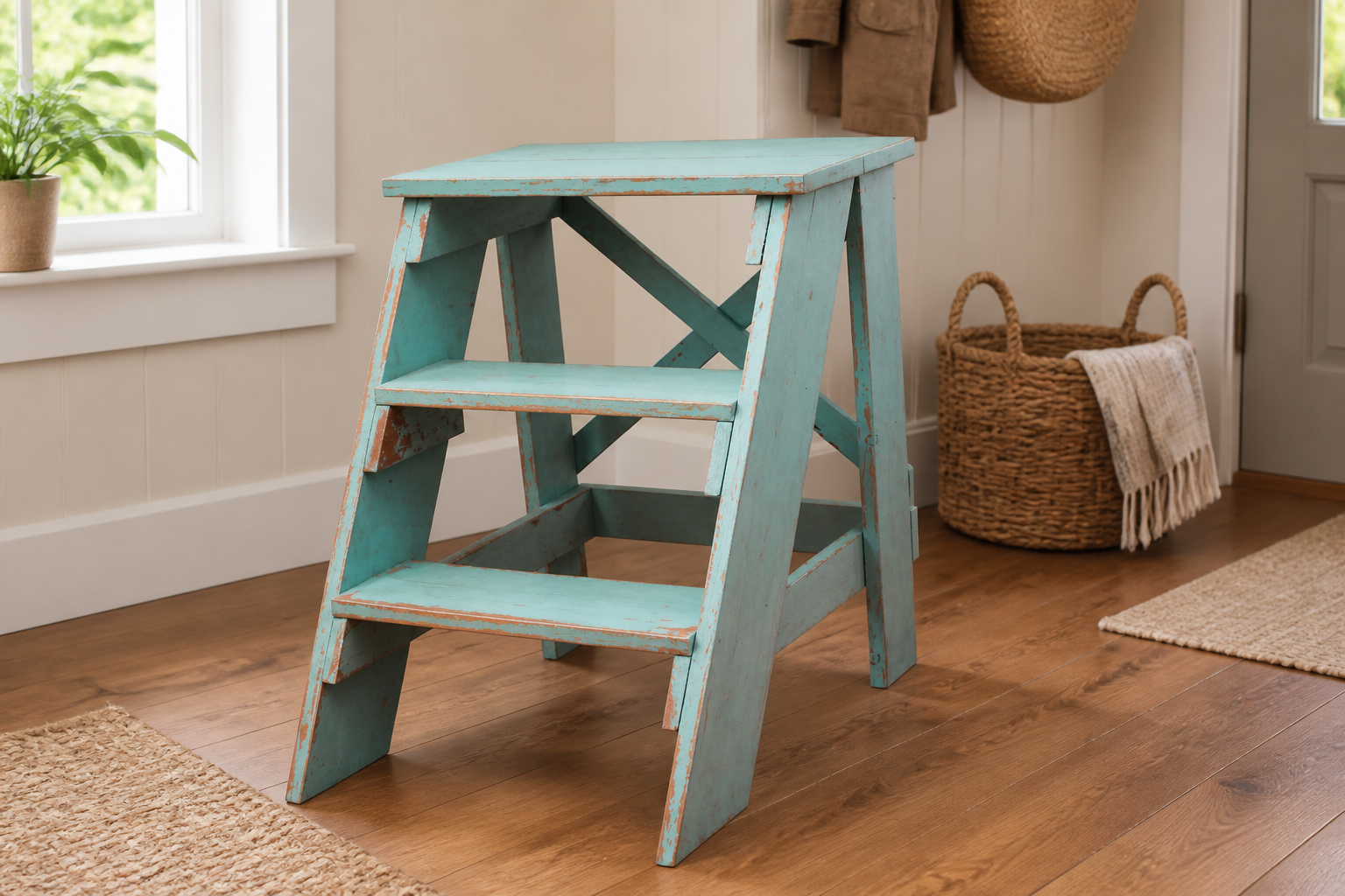 Vintage X-Back Step Stool and End Table