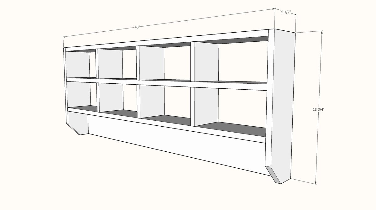 Wall-Mounted 8 Cubby Shelf with Hooks dimension diagram 1