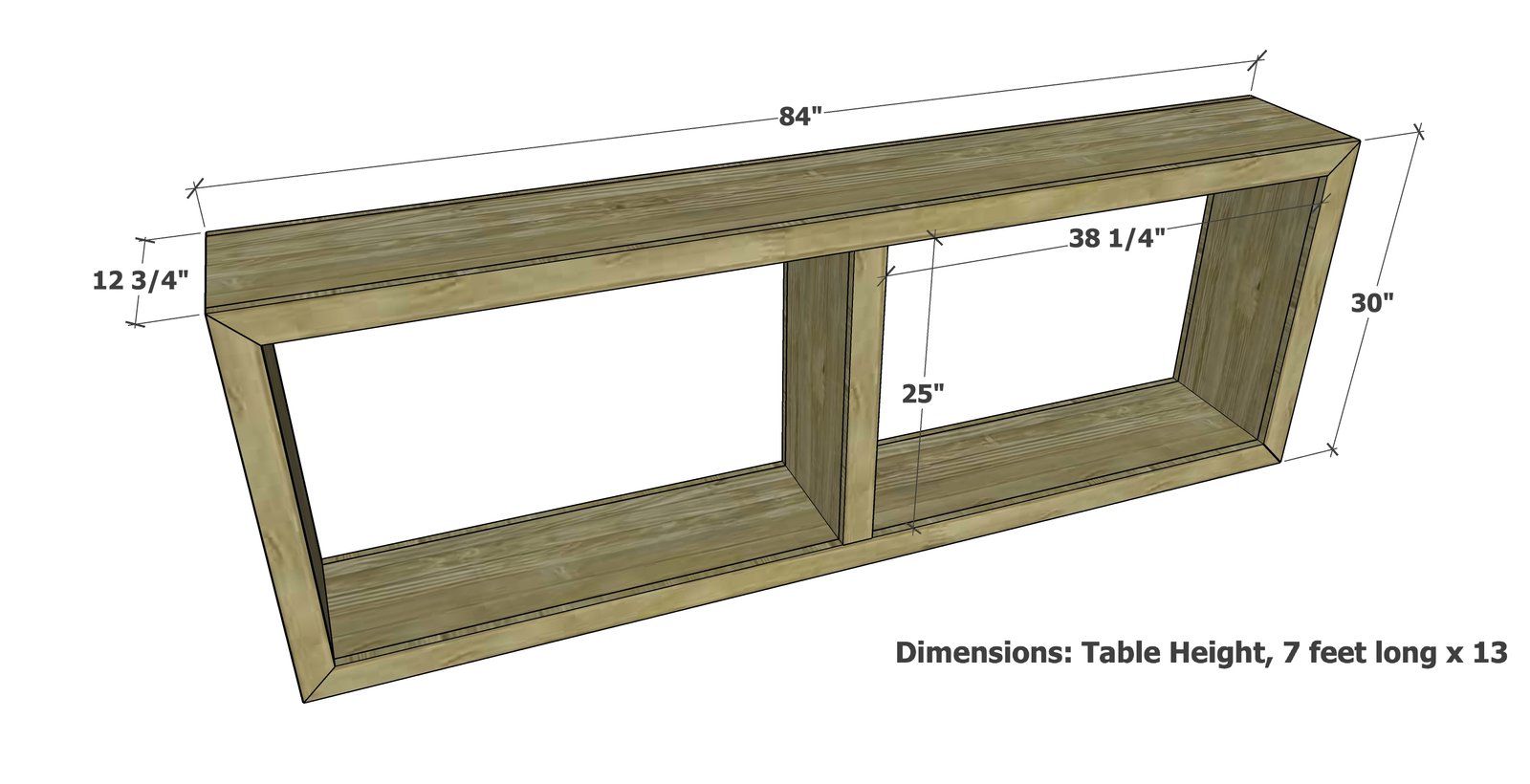 Waterfall Framed Grand Console Table dimension diagram 1