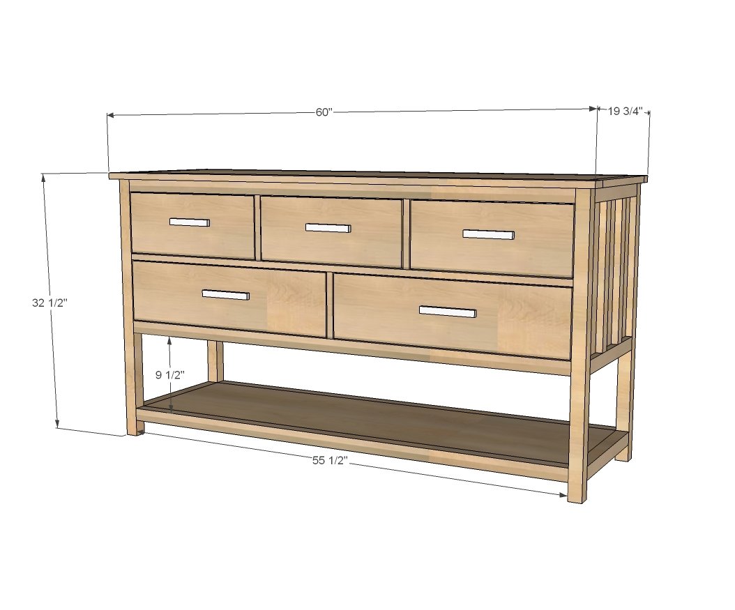 Wide Dresser with Open Bottom Shelf dimension diagram 1