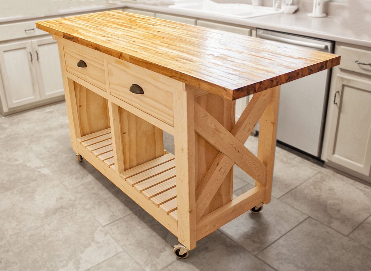 Wide Rustic X Kitchen Island