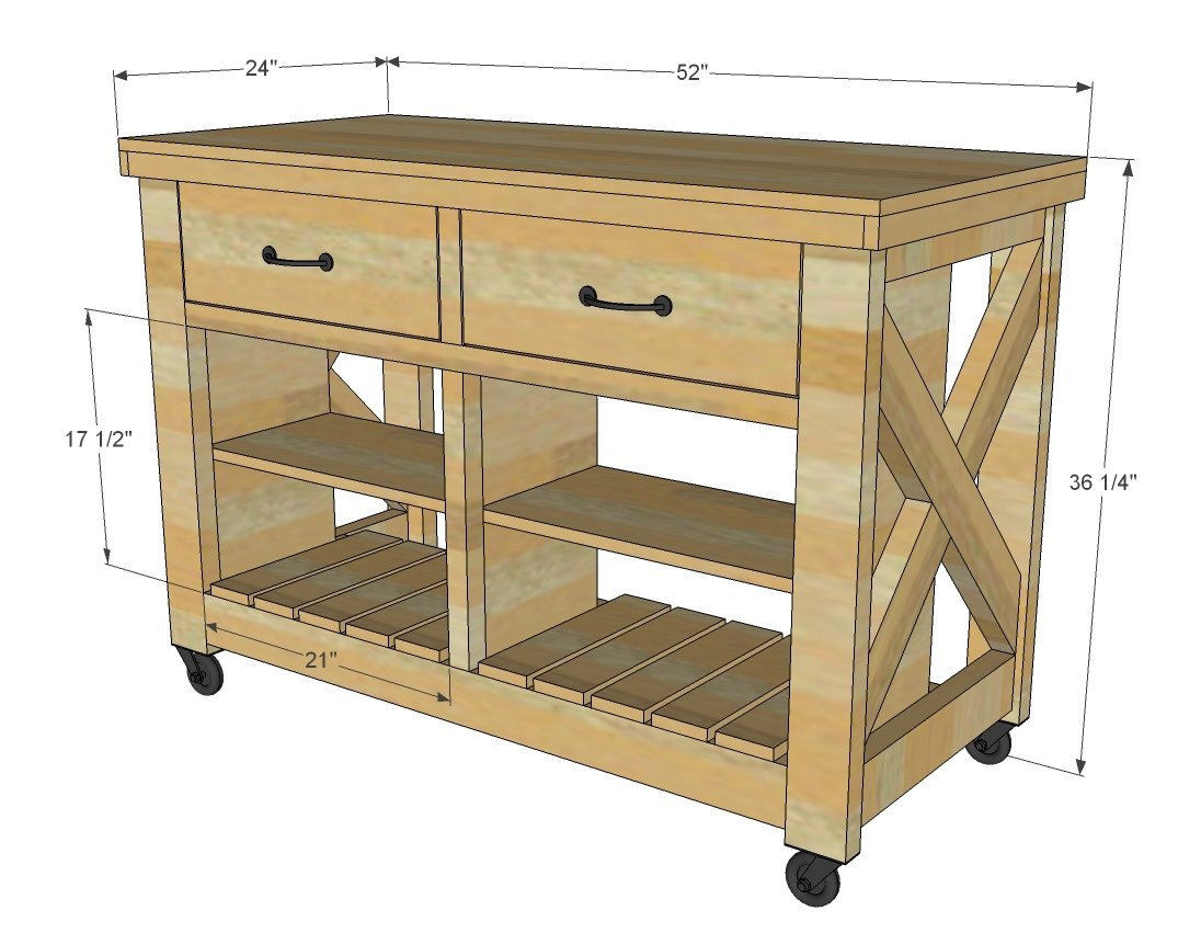 Wide Rustic X Kitchen Island dimension diagram 1