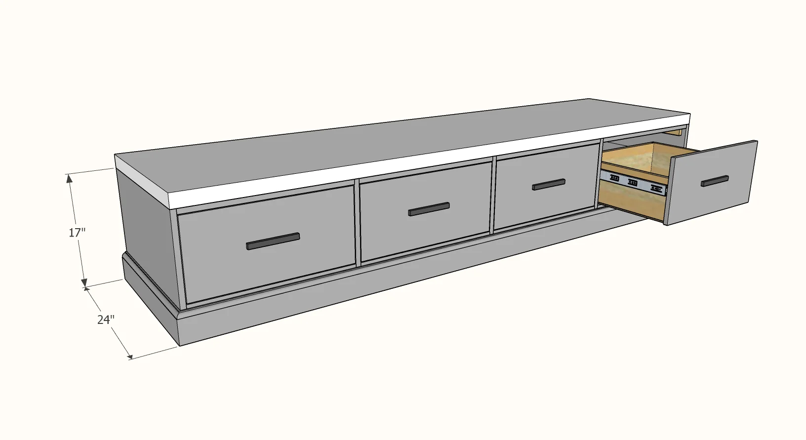 Window Seat with Drawers dimension diagram 1