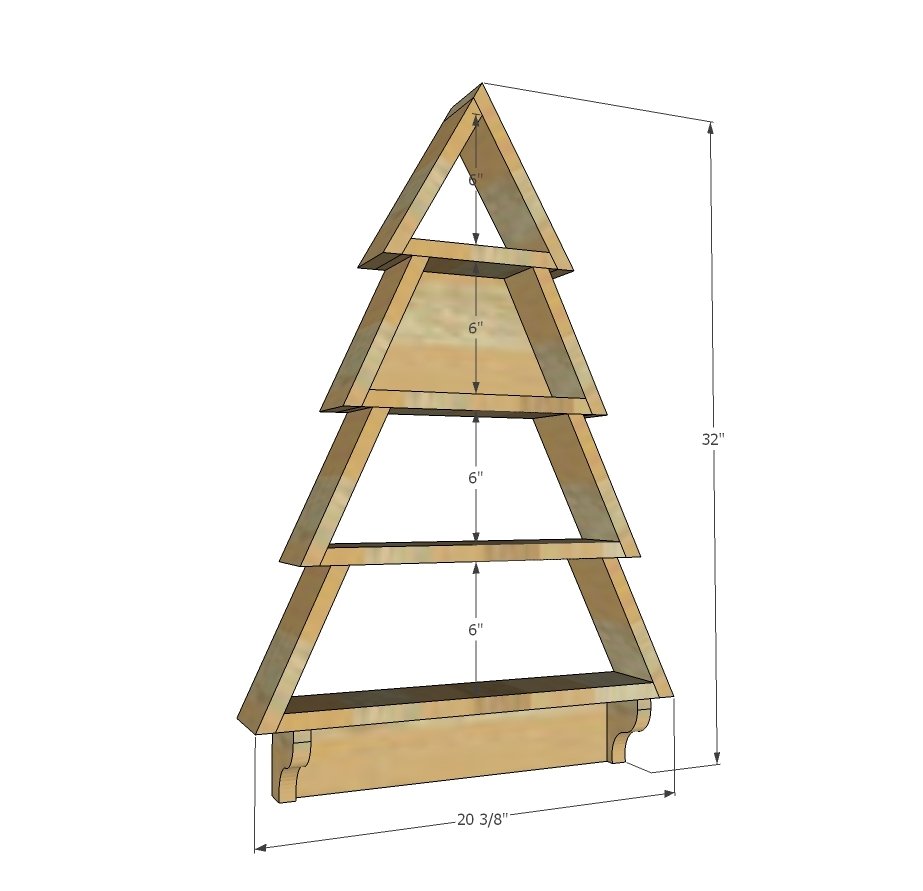 Wood Christmas Tree Shelf dimension diagram 1