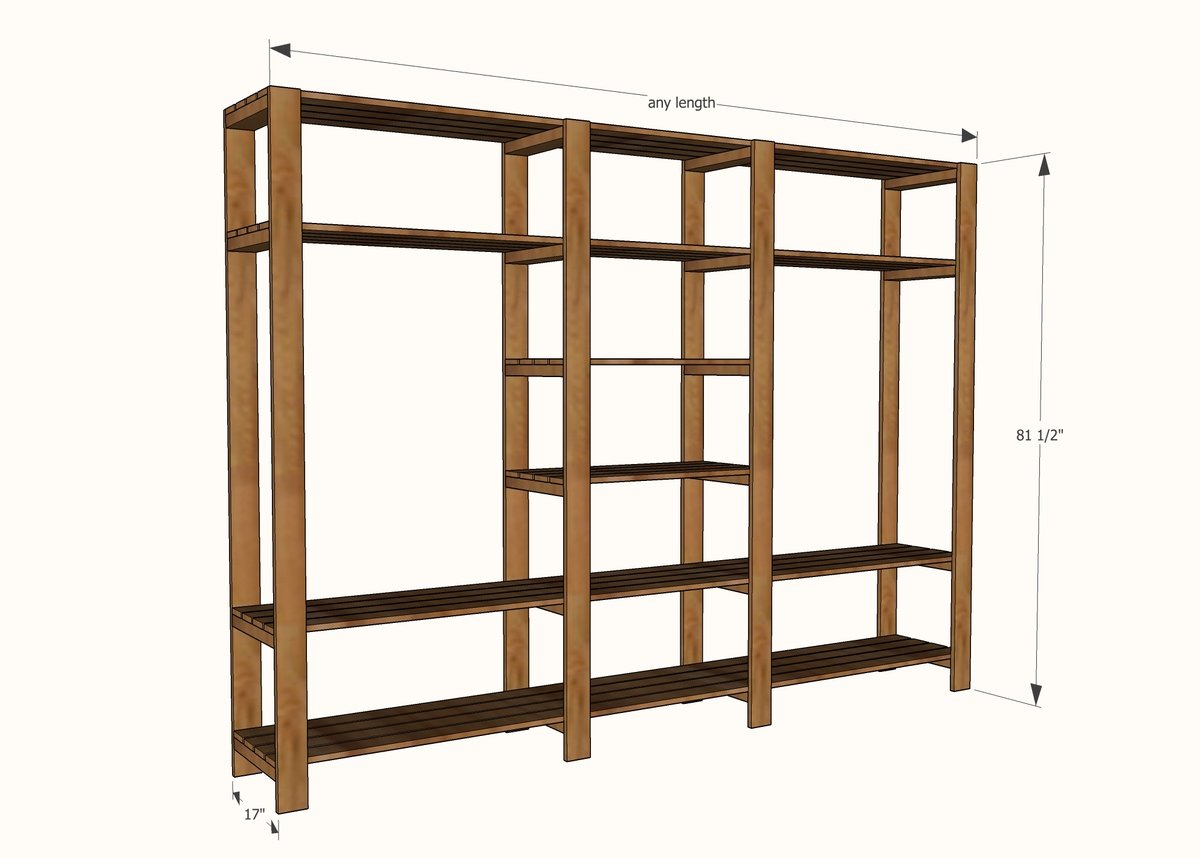 Wood Closet Shelving dimension diagram 1