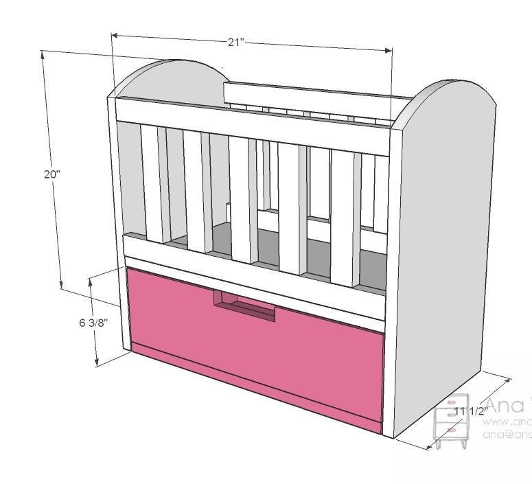 Wood Doll Crib dimension diagram 1