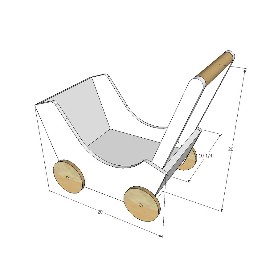 Wood Doll Pram or Stroller dimension diagram 1