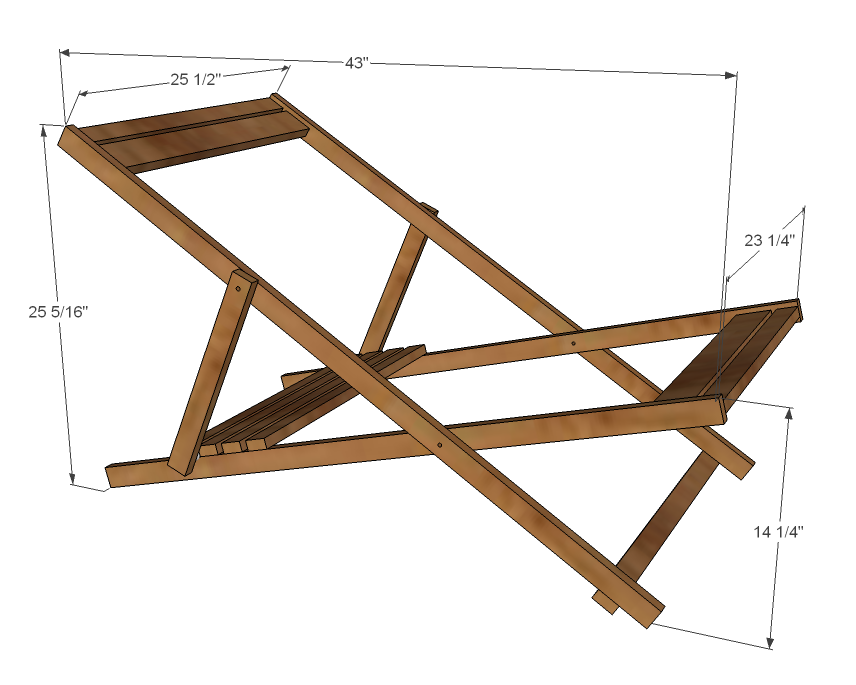 Wood Folding Sling Chair, Deck Chair or Beach Chair dimension diagram 1
