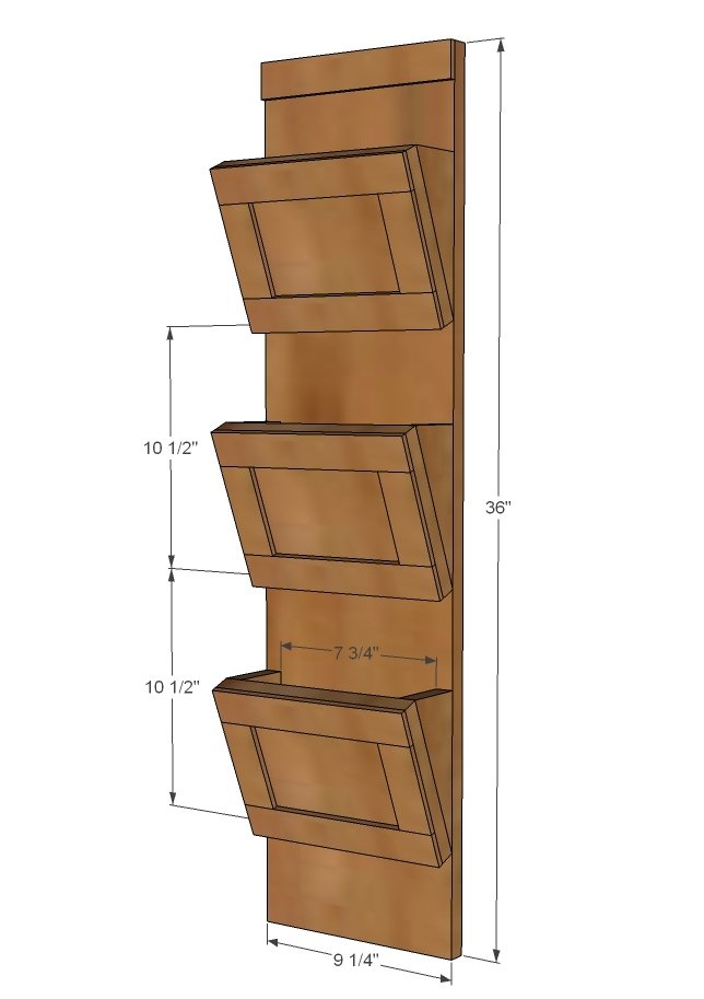 Wood Mail Sorter with Key Hooks dimension diagram 1
