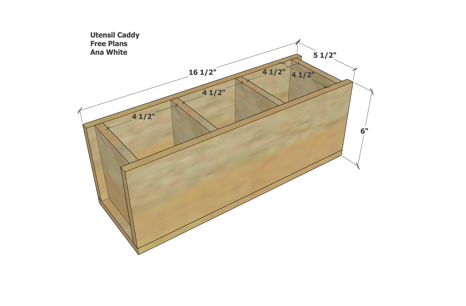 Wood Organizer Caddy for Utensils and More dimension diagram 1