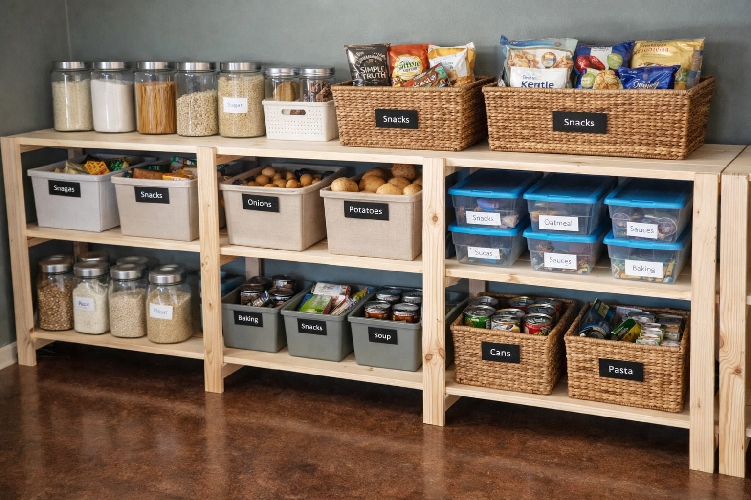 Wood Slat Low Shelving Unit