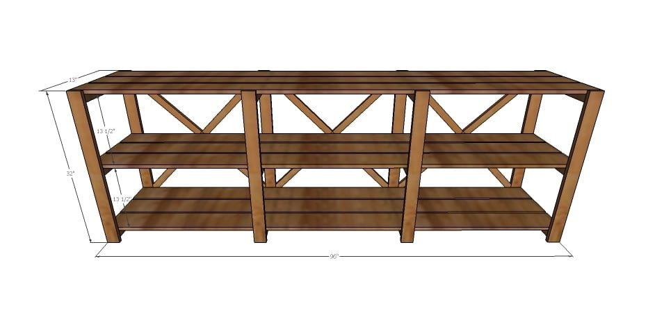 Wood Slat Low Shelving Unit dimension diagram 1