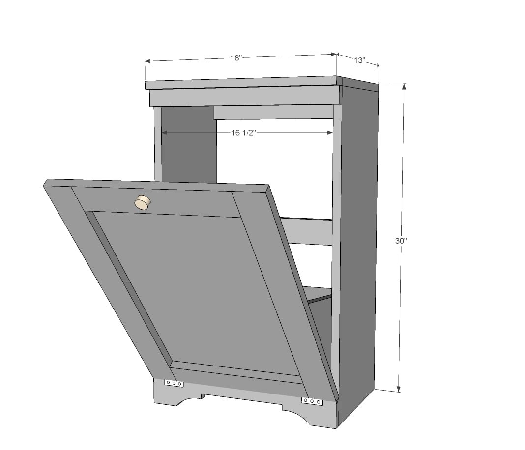 Wood Tilt Out Trash or Recycling Cabinet dimension diagram 1