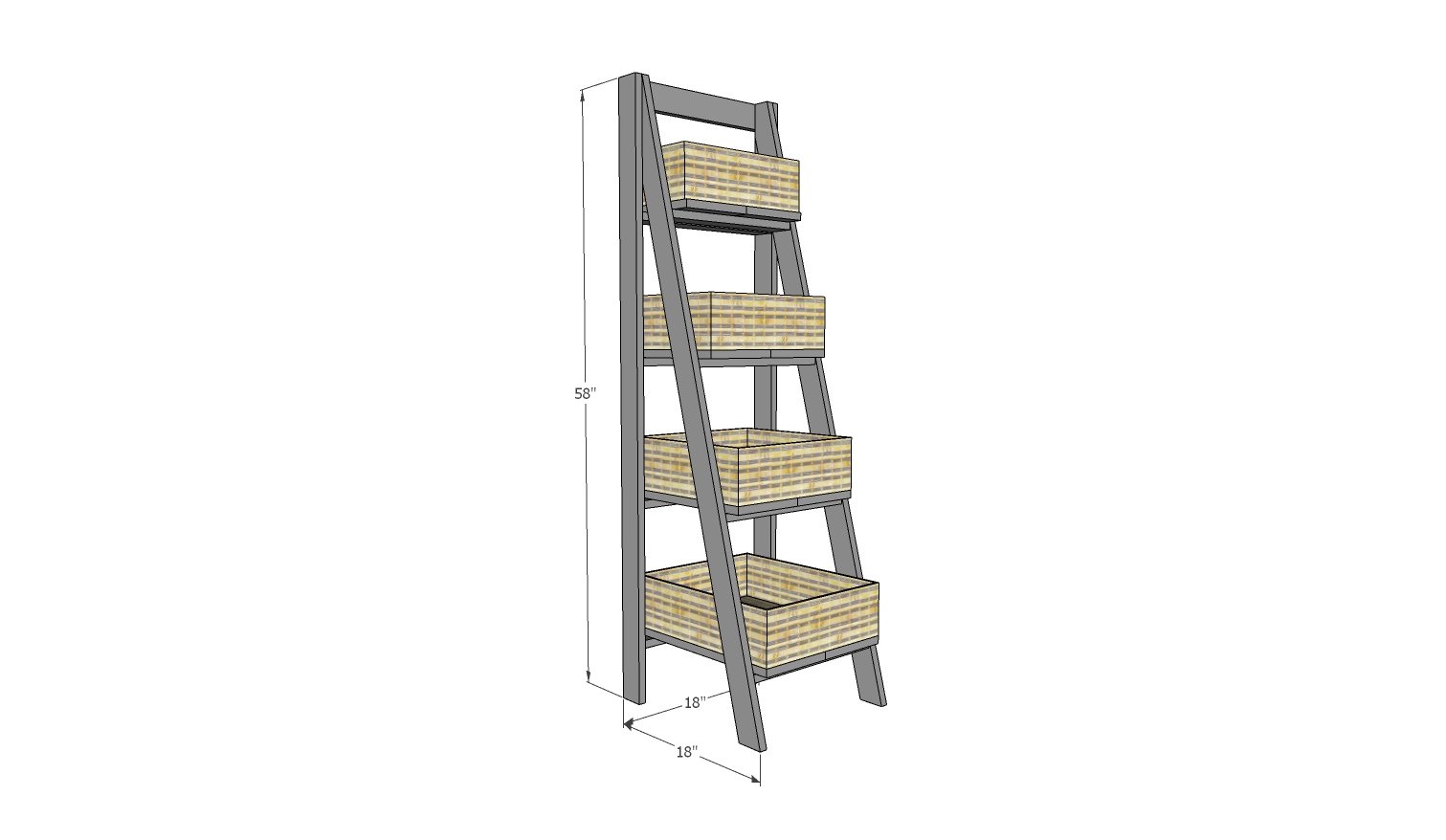 Wooden Ladder Shelf dimension diagram 1