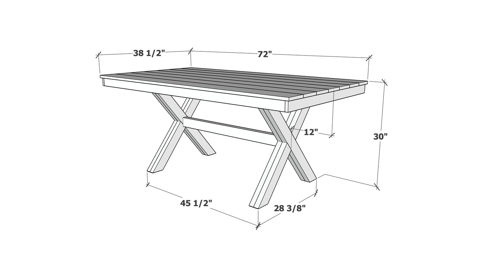 X Base Rectangle Pedestal Dining Table dimension diagram 1