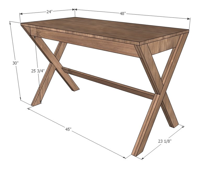 X Desk With Drawer dimension diagram 1